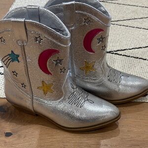 Tucker + Tate Silver Cowboy Boots with Colorful moon and stars